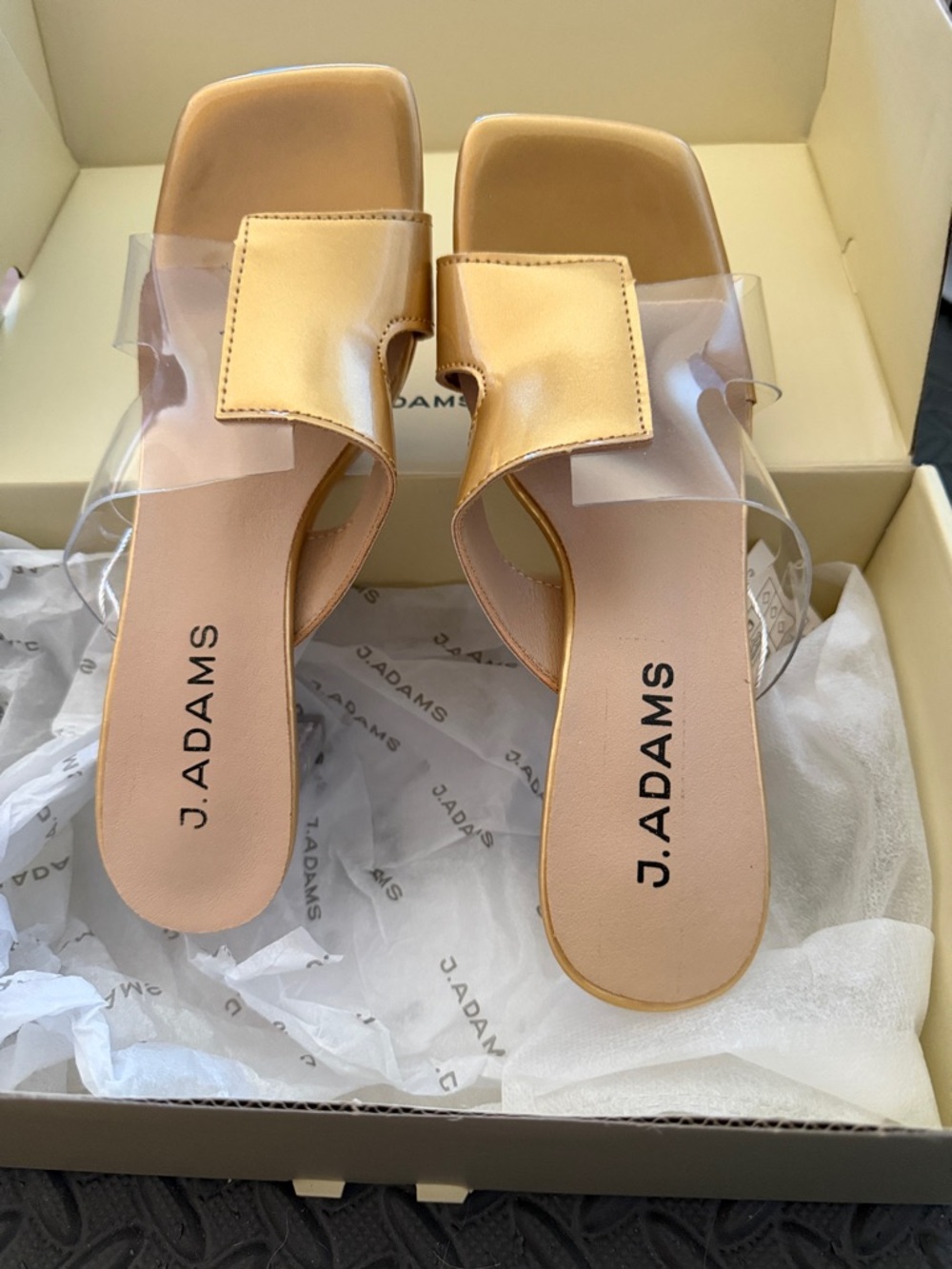 Adams Gold Metallic Slide Mules with Clear Strap